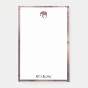 Bloco De Notas Branco sobre mármore Dourado Rosa, elefante e bord