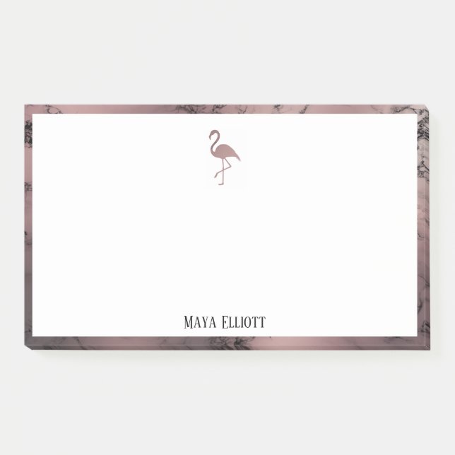 Bloco De Notas Branco sobre o mármore Dourado Rosa, Flamingo & Bo (Frente)