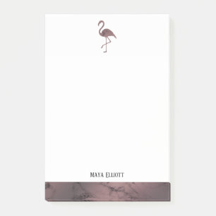 Bloco De Notas Branco sobre o mármore Dourado Rosa, Flamingo & Bo
