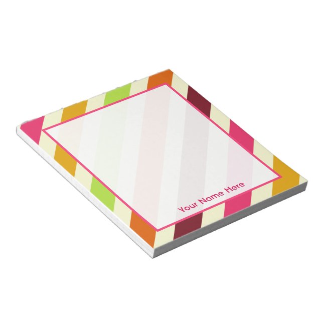 Bloco De Notas Bright Boho Stripes Notepad Personalizado (Inclinado)