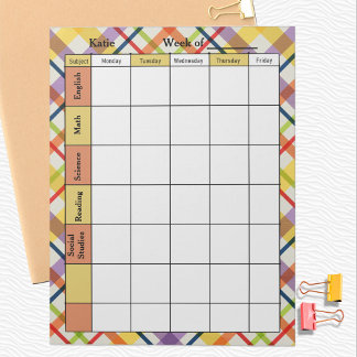 Bloco De Notas Bright School Plaid Homework Assignment