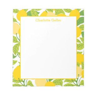 Bloco De Notas Bright Yellow Lemon Patterno Notepad