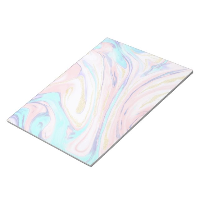 Bloco De Notas Brilho Dourado Azul-Marble Moderno (Inclinado)