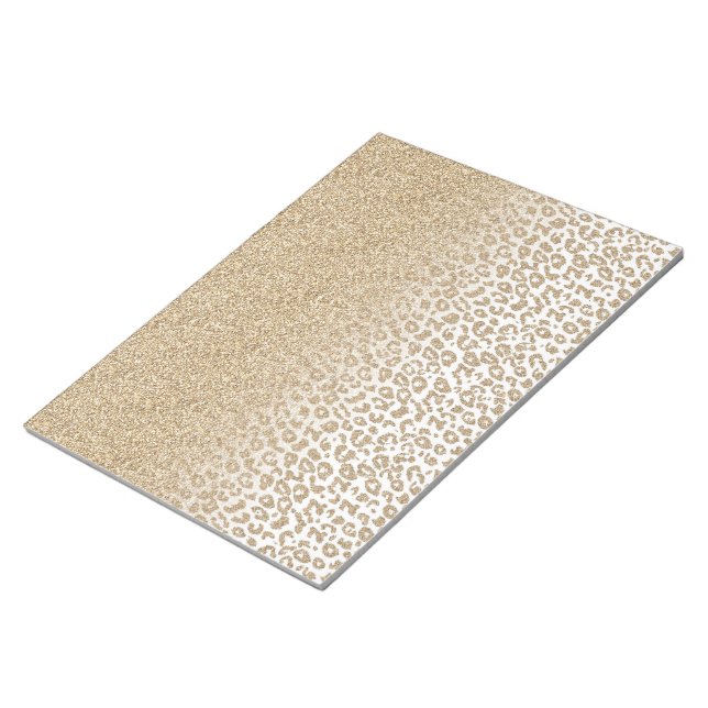 Bloco De Notas Brilho Dourado Tendência e Impressão de Leopardo G (Inclinado)