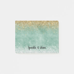 Bloco De Notas Brilho Glam Branco Hortelã Dourado