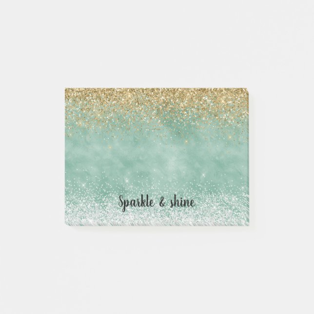 Bloco De Notas Brilho Glam Branco Hortelã Dourado (Frente)