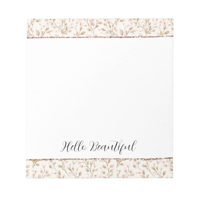 Bloco De Notas Brilho Rosa Creme Floral Chuva de Noiva (Frente)