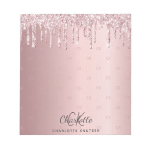 Bloco De Notas Brilho rosa glitter gotejamento monograma iniciais