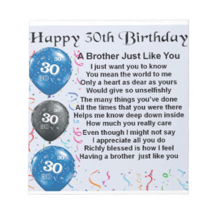 Bloco De Notas Brother Poem aniversário de 30 anos