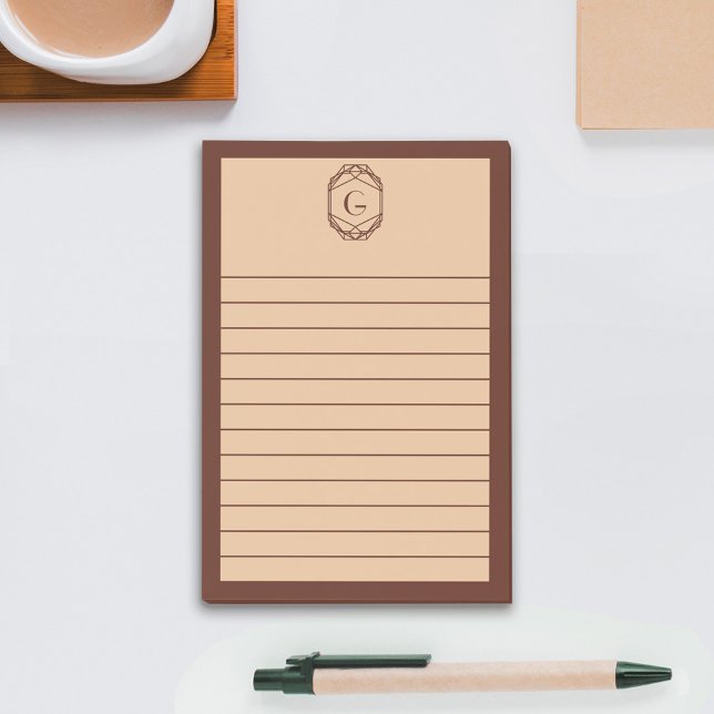 Bloco De Notas Brown & Tan Geometric Art Deco Monogram Lined (Criador carregado)