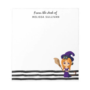 Bloco De Notas Bruxa Bonita no Halloween Roxo