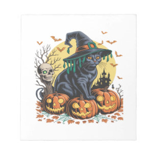 Bloco De Notas Bruxa de Gato Preto Abóbora Assustadora de Hallowe