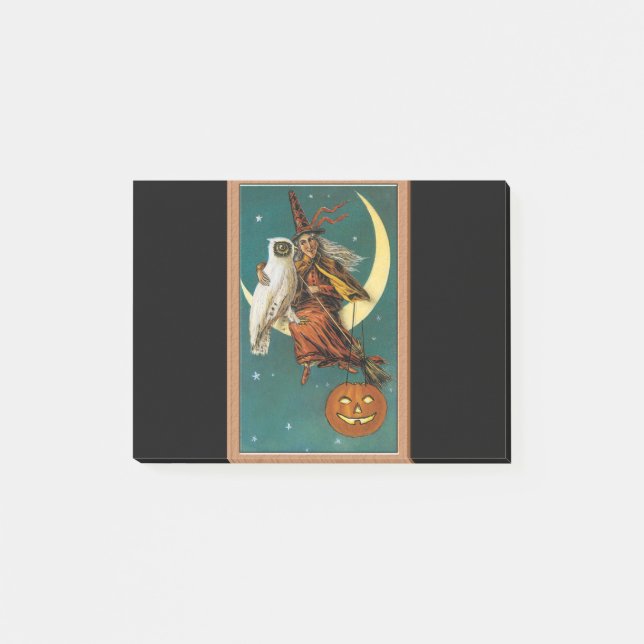 Bloco De Notas Bruxa e Coruja Nostálgica Feliz Dia das Bruxas (Frente)