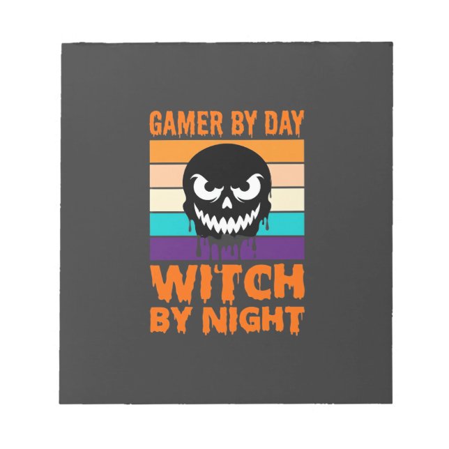 Bloco De Notas Bruxa Gamer Halloween Crânio Retro (Frente)