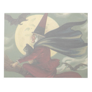 Bloco De Notas Bruxa Vintage do Halloween invadindo uma vassoura 