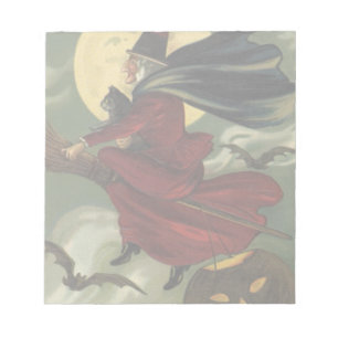 Bloco De Notas Bruxa Vintage do Halloween invadindo uma vassoura 