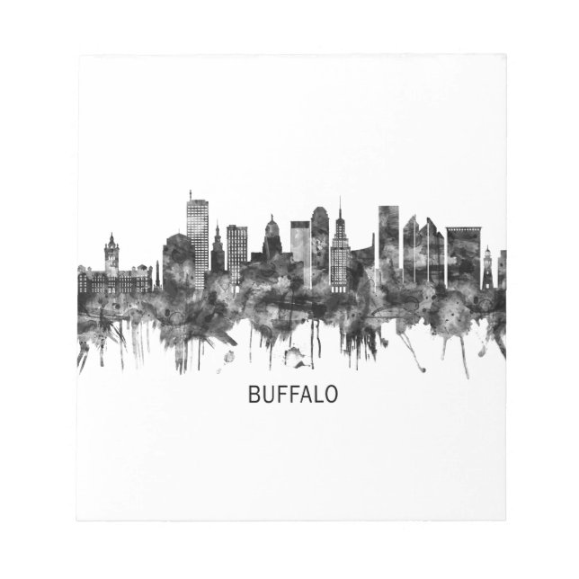 Bloco De Notas Buffalo New York Skyline BW (Frente)