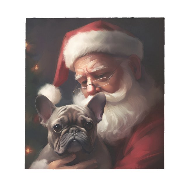 Bloco De Notas Buldogue Francês com Papai Noel Natal Festivo (Frente)