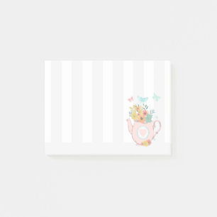 Bloco De Notas Bule cor-de-rosa com flores & borboletas