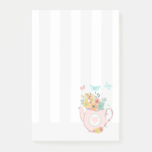 Bloco De Notas Bule de Chá Rosa com Flores & Borboletas