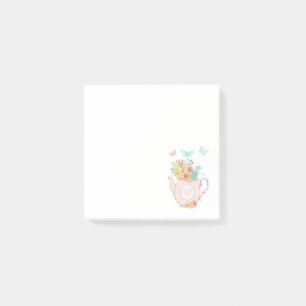Bloco De Notas Bule rosa com flores e borboletas