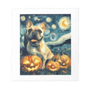 Bloco De Notas Bulldog Francês de van gogh noite estrelada hallow