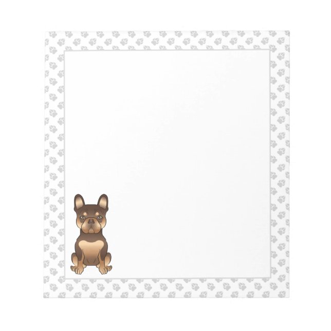 Bloco De Notas Bulldogue Francês Chocolate e Bege Cute Dog & Pata (Frente)
