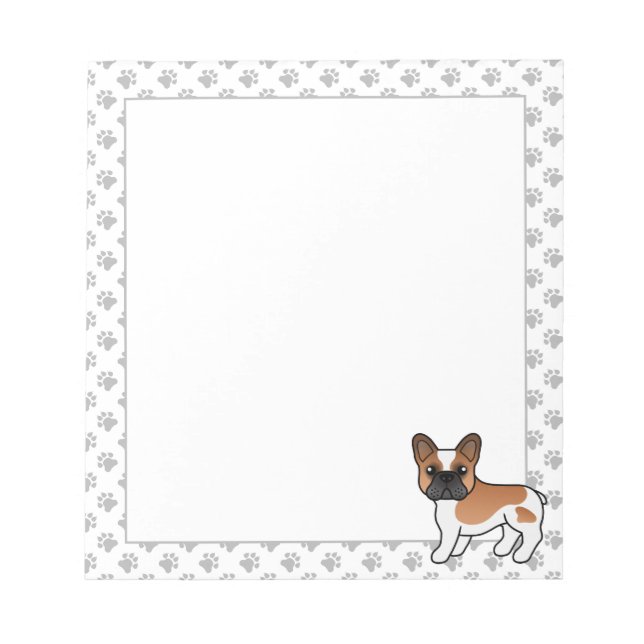 Bloco De Notas Bulldogue Francês Piebald Vermelho Cachorro de Des (Frente)