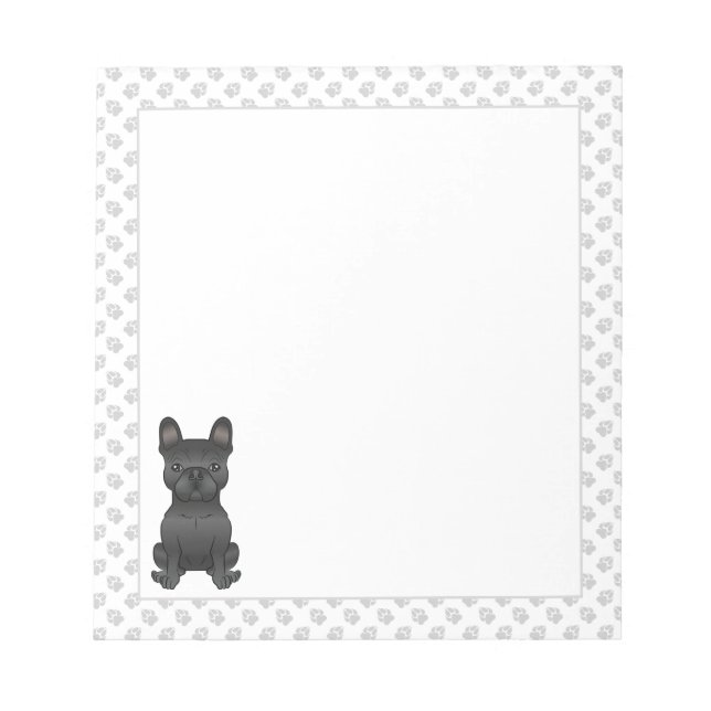 Bloco De Notas Bulldogue Francês Preto / Frenchie Cartoon Cachorr (Frente)
