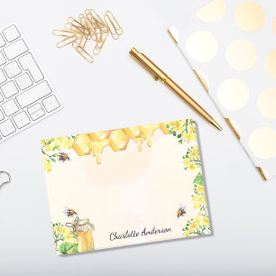 Bloco De Notas Bumble bees honey yellow florals monogram