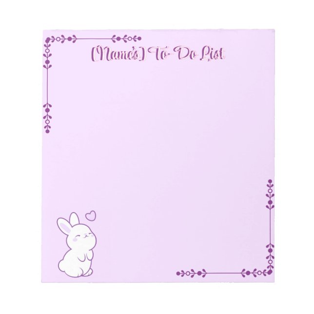 Bloco De Notas Bunny Fofo Kawaii Rosto para Cima em Roxo Pastel P (Frente)
