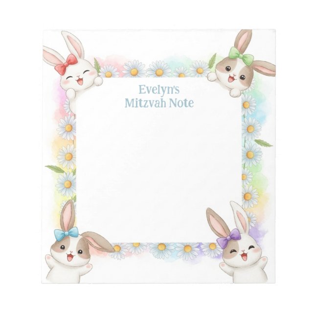 Bloco De Notas Bunny Rabbit Personalizado Mitzvah Notas Notepad (Frente)