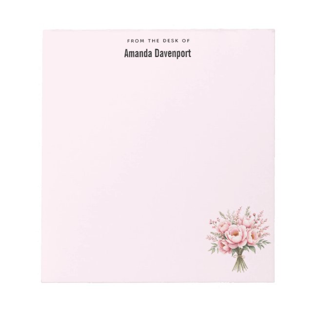 Bloco De Notas Buquê de Flores de Peônia Rosa Bonita (Frente)
