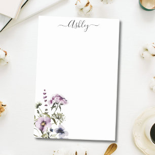 Bloco De Notas Buquê de Flores Silvestres Roxas Aquarela Floral