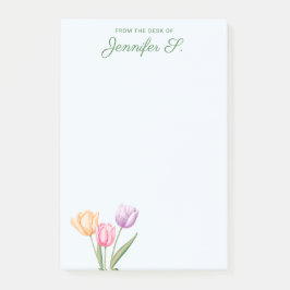 Bloco De Notas Buquê de Tulipas Coloridas em Aquarela com Texto P
