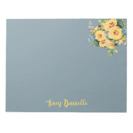 Bloco De Notas Buquê Floral Azul e Amarelo Personalizado