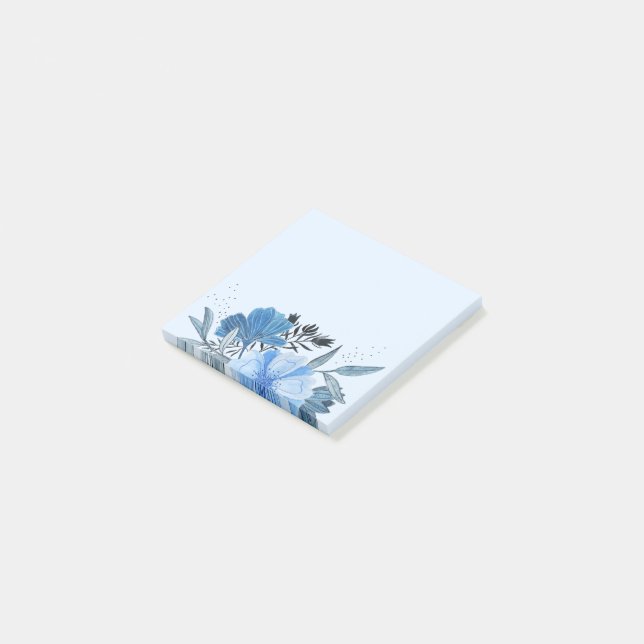 Bloco De Notas Buquê Floral com Pintor de Mão Azul (Inclinado)
