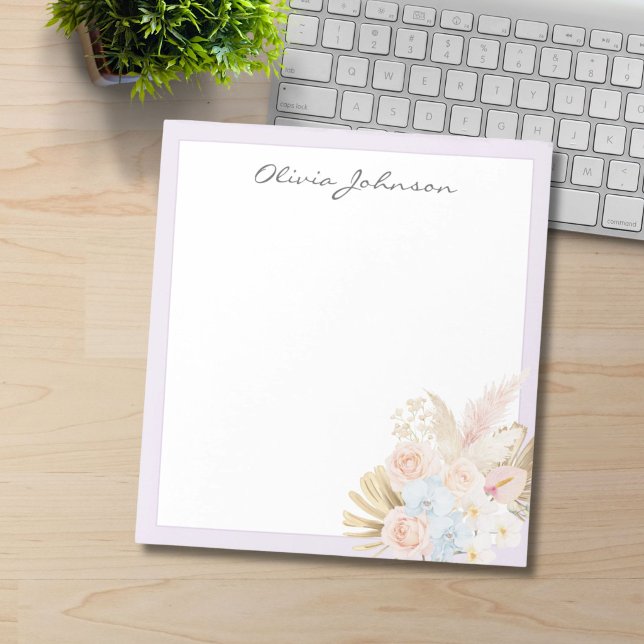 Bloco De Notas Buquê Floral de Flores Tropicais Bonito Monogramad (Criador carregado)