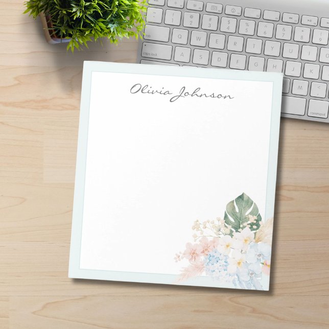 Bloco De Notas Buquê Floral de Flores Tropicais de Aquarela Monog (Criador carregado)