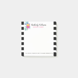 Bloco De Notas Buquê Floral Elegante Black & White Stripes