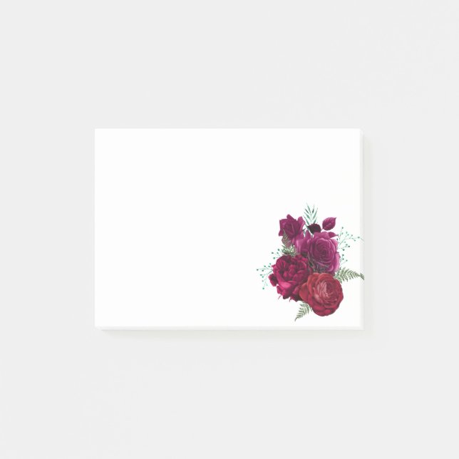 Bloco De Notas Buquê Floral Elegante Magenta Rosa (Frente)