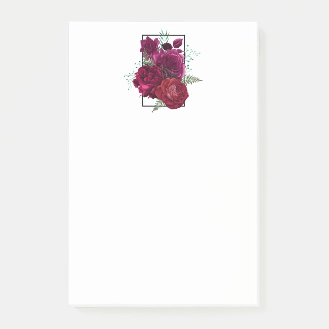 Bloco De Notas Buquê Floral Elegante Magenta Rosa (Frente)