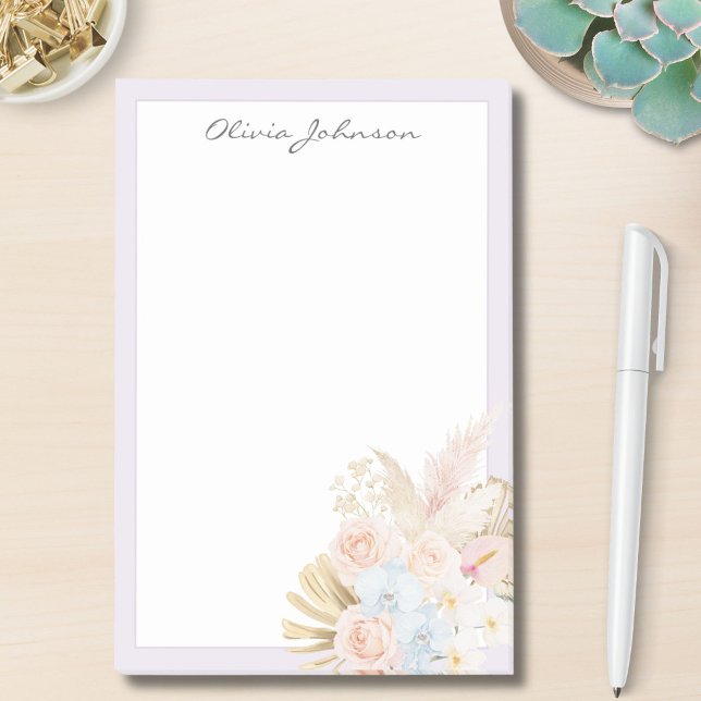 Bloco De Notas Buquê Floral Tropical Bonito Monogramado (Criador carregado)