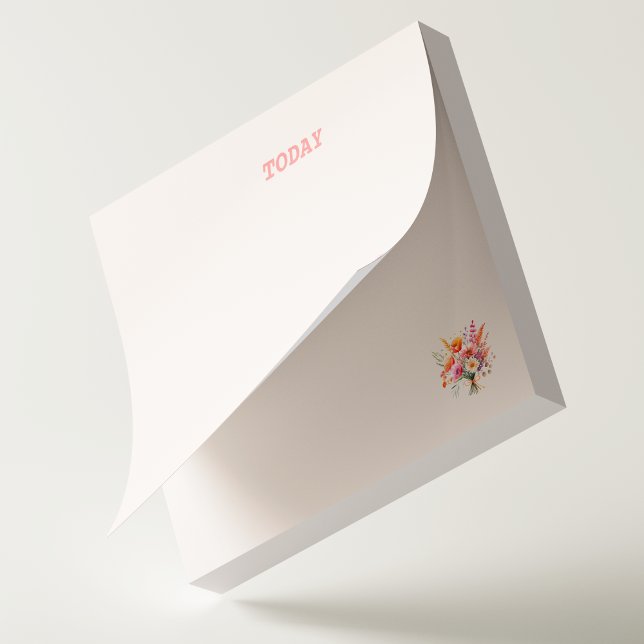 Bloco De Notas Buquê Personalizado de Flor de Aquarela Rosa Simpl (Pretty wildflowers customizable text Post It notes feature orange and pink details. )