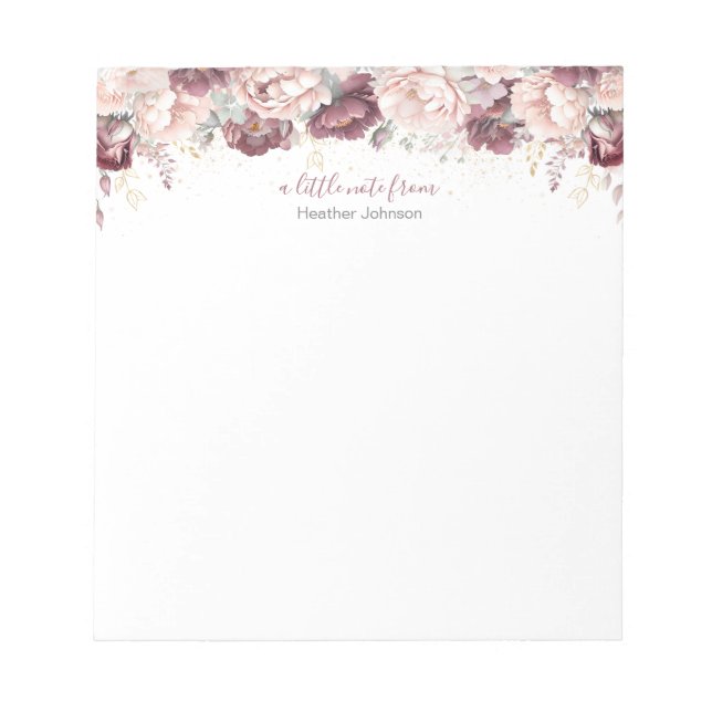 Bloco De Notas Burgundy Blush Peony e Rosa Personalizado (Frente)
