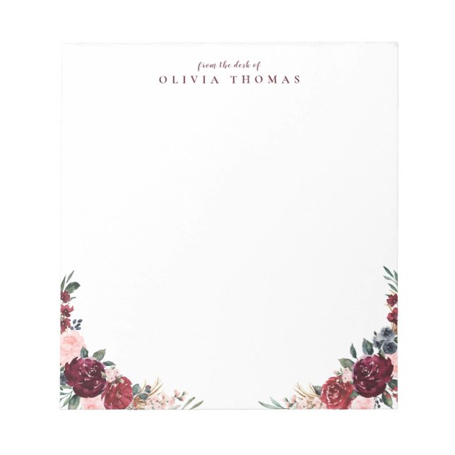 Bloco De Notas Burgundy boho personalizado Stationery (Frente)