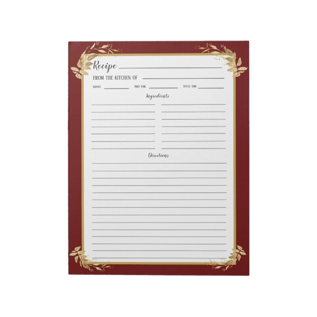 Bloco De Notas Burgundy Burgundy Dourado Foliage Recipiente Notep (Invertido)