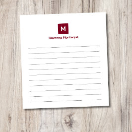 Bloco De Notas Burgundy Modern Lined Chic Trendy Monogram 