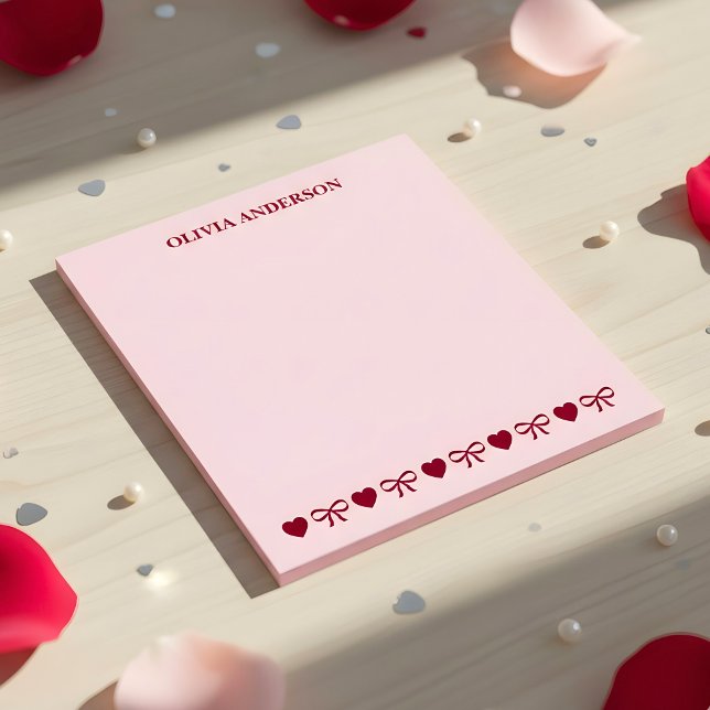 Bloco De Notas Burgundy Pink Hearts & Bows Valentines Day Custom (Criador carregado)