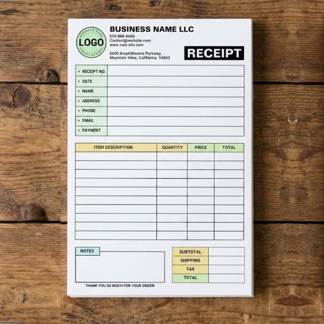 Bloco De Notas (Business Logo Pad) Payment Sales Invoice Receipt (custom logo receipt book, personalized invoice pad with logo)